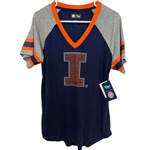 Illinois Fighting‎ Illini Women's V-Neck Rhinestone Large T-Shirt, NEW with Tags